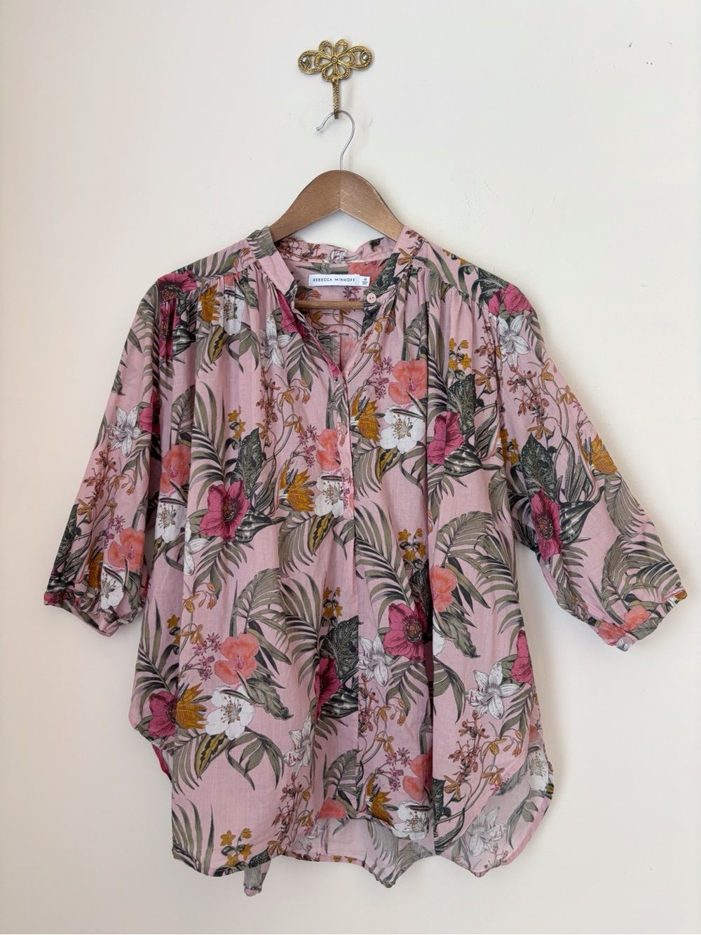 Rebecca Minkoff Pink Floral Cotton Popover Top Medium